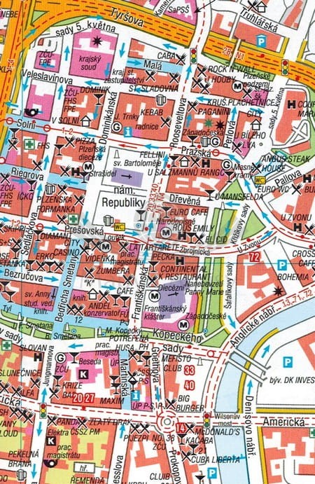 Pilzno i okolice / Plzen. Plan miasta / Mapa turystyczna wydawnictwa Shocart. Fragment 3