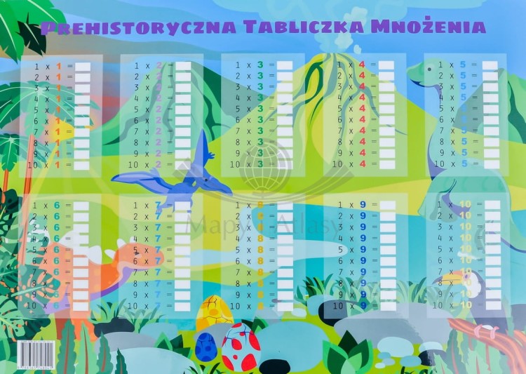 Prehistoryczna tabliczka mnożenia. Podkładka na biurko. Druga strona