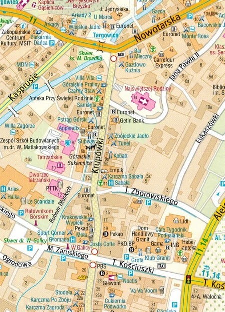 Zakopane, Bukowina i Białka Tatrzańska, Kościelisko. Laminowana mapa turystyczna wydawnictwa Gauss. Fragment 2