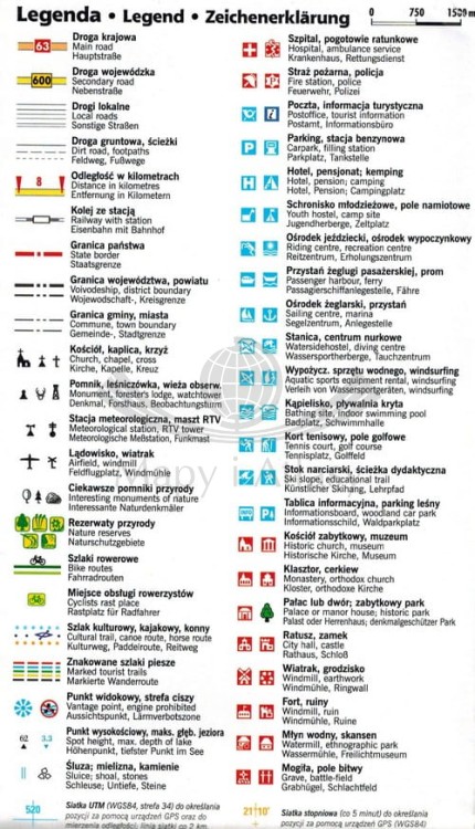 Mazury. Kraina Wielkich Jezior. Mapa turystyczna wydawnictwa TopMapa. Legenda