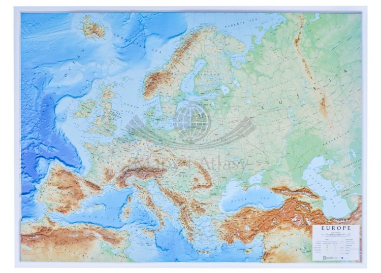 Europa 1:7 000 000. Mapa plastyczna, fizyczna. Producent: Global-Map
