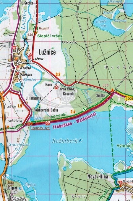 Trebonsko, Horni Luznice. Mapa turystyczna 441 wydawnictwa Shocart. Fragment 1