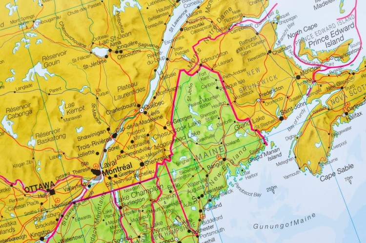 Ameryka Północna 1:7 000 000. Mapa ścienna polityczna wydawnictwa Maps International. Fragment 1