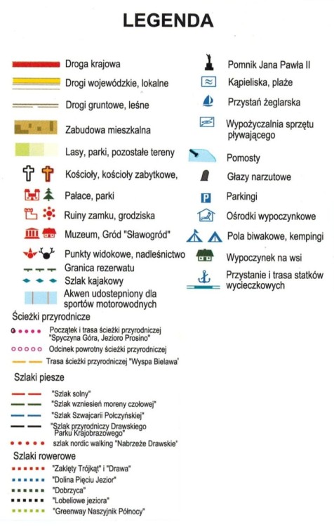 Jezioro Drawsko. Mapa turystyczna wydawnictwa BiK. Legenda