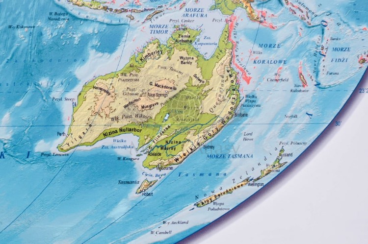 Świat. Mapa polityczna i fizyczna. Mapa ścienna. Fragment 12