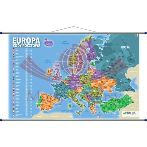 Europa. Kody pocztowe. Mapa ścienna. ArtGlob