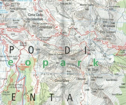 Naturpark Adamello-Brenta Geopark. Wodoodporna mapa turystyczna 070 wydawnictwa Kompass. Fragment 2