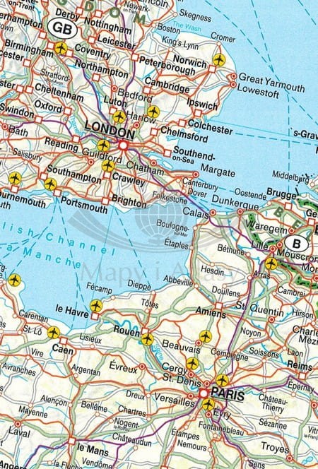 Europa 1:5 500 000. Mapa ścienna kolejowa, promy. Wydawnictwo: Freytag & Berndt. Fragment 2