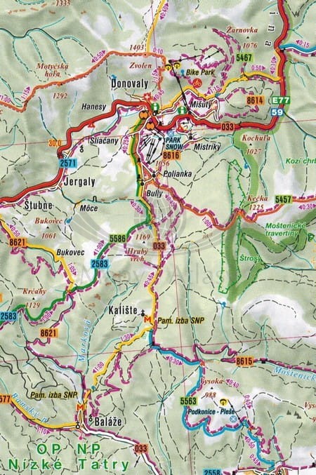 Słowacja 1:100 000. Atlas samochodowo-turystyczny wydawnictwa Freytag & Berndt.  Przykładowy arkusz 2 - fragment