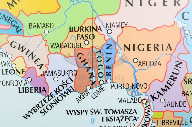 Świat 1:19 000 000. Dwustronna mapa ścienna polityczna / konturowa (do ćwiczeń). Strona polityczna - fragment 2