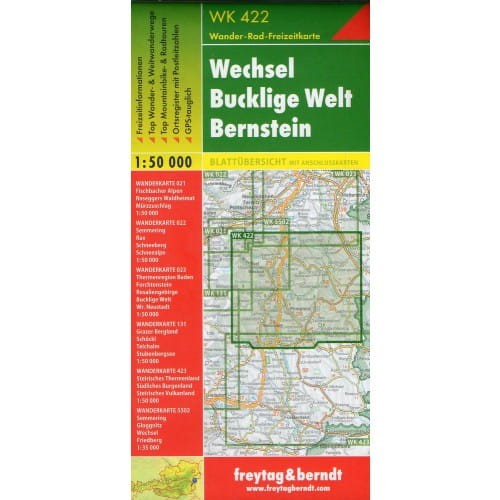 Wechsel, Bucklige Welt, Bernstein, Masenberg, Monichkirchen, Krumbach, Pinkafeld, Hartberg. Mapa turystyczna WK 422 wydawnictwa Freytag & Berndt. Okładka - tył