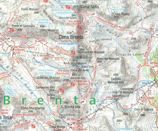 Naturpark Adamello-Brenta Geopark. Wodoodporna mapa turystyczna 070 wydawnictwa Kompass. Fragment 1