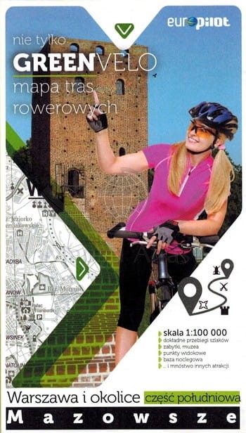 Warszawa i okolice, część południowa. Mazowsze. Mapa turystyczna tras rowerowych. Nie tylko Green Velo. Euro Pilot