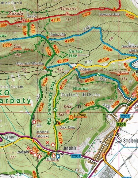 Małe Karpaty, Czerwony Kamień, Jaskinia Driny. Mapa turystyczna 1079 wydawnictwa Shocart. Fragment 1