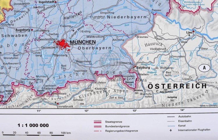 Niemcy 1:1 000 000. Mapa ścienna administracyjna. Fragment 7