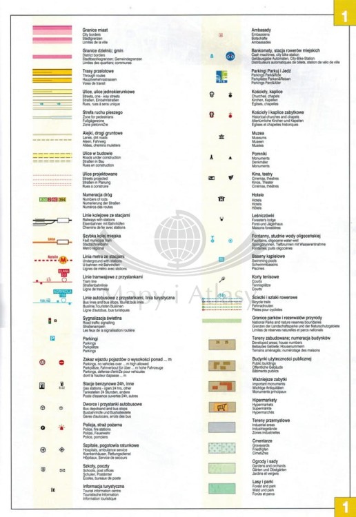 Warszawa 1:13 000. Atlas samochodowy miasta XXL wydawnictwa Demart. Legenda