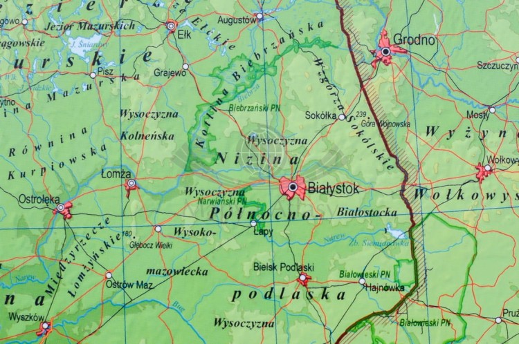 Polska. Mapa fizyczna i administracyjna. Podkładka na biurko. Fragment 14