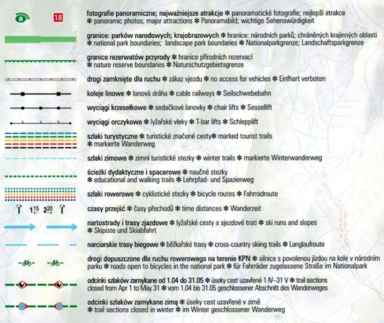 Karkonosze 1:33 000. Laminowana mapa panoramiczna wydawnictwa ExpressMap. Legenda 1