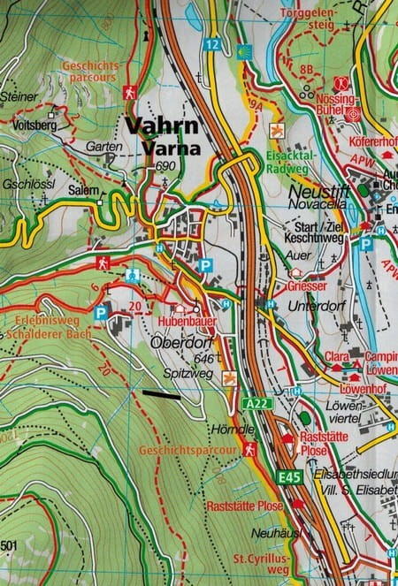 Alpy Ortalskie i Sarntalskie. Klausen i okolice (Chiusa e dintorni). Laminowana mapa turystyczna 059 wydawnictwa Kompass. Fragment 1