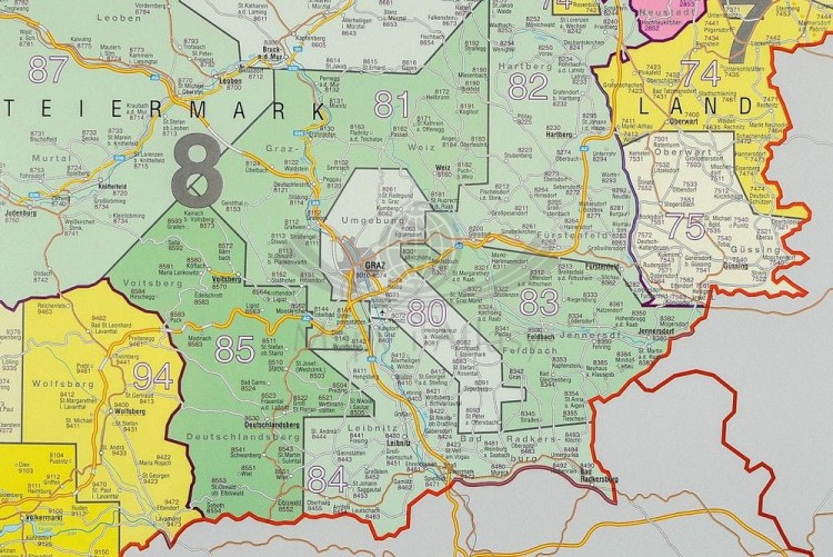 Austria 1:620 000. Mapa kodowa w ramie drewnianej wydawnictwa Stiefel. Fragment 6