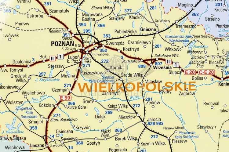 Polska i Europa. Mapa ścienna kolejowa, dwustronna. 107 x 70 cm. Strona 1 - fragment 3