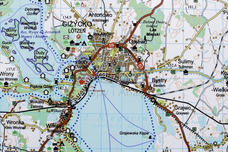 Mazury / Wielkie Jeziora Mazurskie. Mapa w wersji do wpinania. Fragment 1
