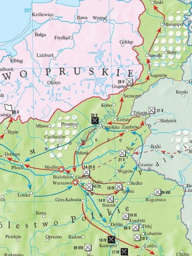 Powstanie listopadowe 1830-1831. Mapa ścienna wydawnictwa Meridian. Fragment