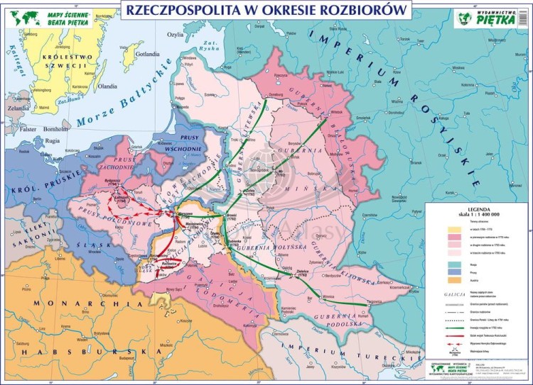 Rzeczpospolita Polska w okresie rozbiorów. Szkolna mapa ścienna