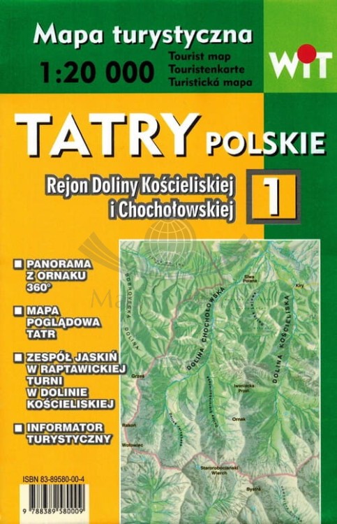 Tatry Polskie 3 w 1. Mapa turystyczna wydawnictwa WiT. Mapa 1 - okładka tył
