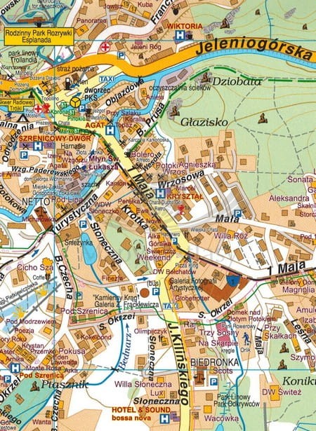 Szklarska Poręba i okolice. Plan miasta wydawnictwa Galileos. Fragment