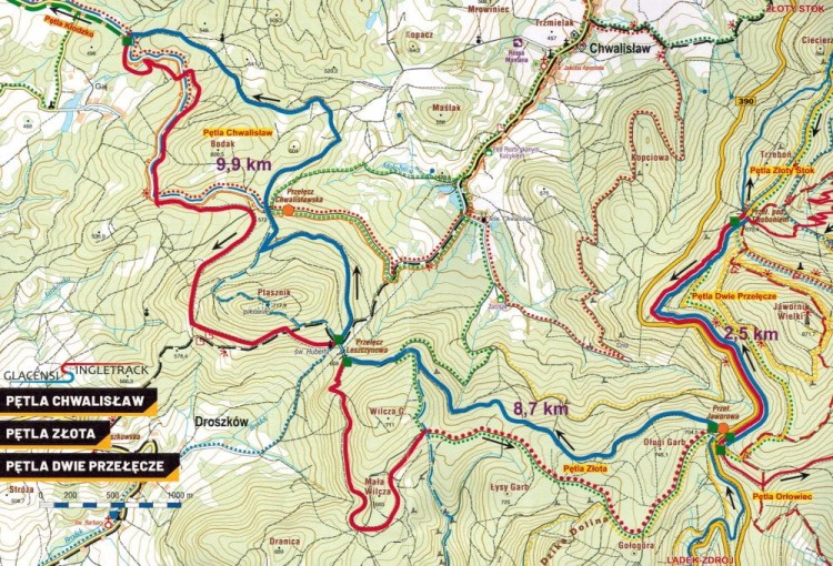 Ziemia Kłodzka. Mapa turystyczna tras rowerowych Singletrack Glacensis wydawnictwa Galileos. Przykładowa mapa 2