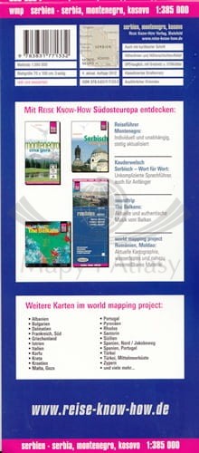 Serbia, Czarnogóra, Kosowo 1:385 000. Wodoodporna mapa samochodowo-turystyczna wydawnictwa Reise Know-How. Okładka tył