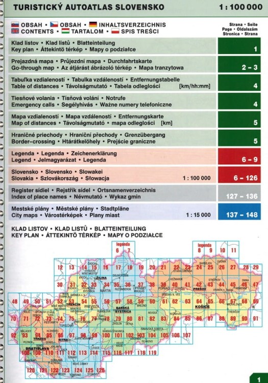 Słowacja 1:100 000. Atlas samochodowo-turystyczny wydawnictwa Freytag & Berndt. Spis treści