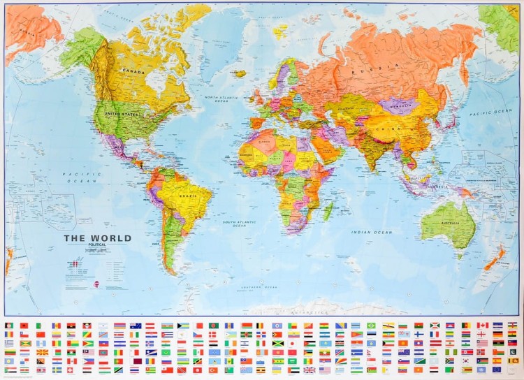Świat 1:30 000 000. Mapa ścienna polityczna z flagami wydawnictwa Maps International