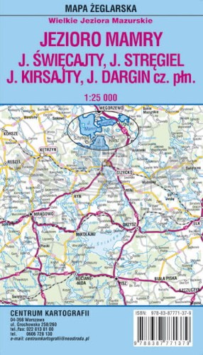 Jezioro Mamry, Święcajty, Stręgiel, Kirsajty, Dargin cz. północna. Laminowana mapa żeglarska. Zasięg