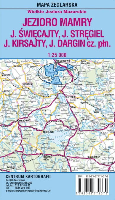 Jezioro Mamry, Święcajty, Stręgiel, Kirsajty, Dargin cz. północna. Wodoodporna mapa żeglarska. Zasięg