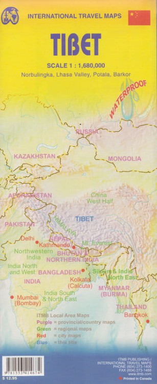 Tybet 1:1 680 000. Himalaje. Chiny, Nepal, Bhutan, Indie. Wodoodporna mapa samochodowo-turystyczna wydawnictwa ITMB. Okładka - tył