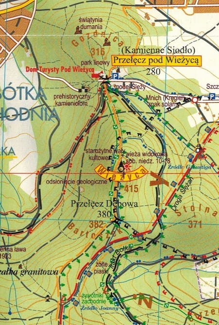 Masyw Ślęży, Sobótka 1:25 000. Mapa turystyczna wydawnictwa Galileos. Fragment