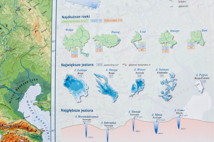 Europa. Mapa polityczna i fizyczna. Mapa ścienna. Fragment 2