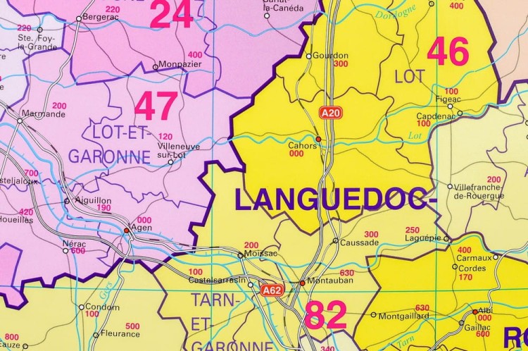 Francja 1:1 000 000. Mapa ścienna administracyjna z kodami pocztowymi. Wydawnictwo: Stiefel. Fragment 3