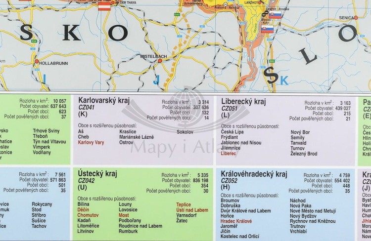 Czechy. Mapa ścienna administracyjno-drogowa. Fragment 10
