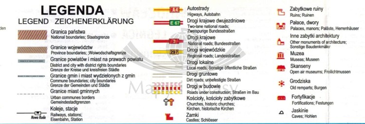 Województwo dolnośląskie 1:270 000. Mapa administracyjno-turystyczna wydawnictwa BiK.  Legenda 1