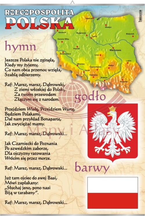 Polskie godło, barwy, hymn. Plansza edukacyjna