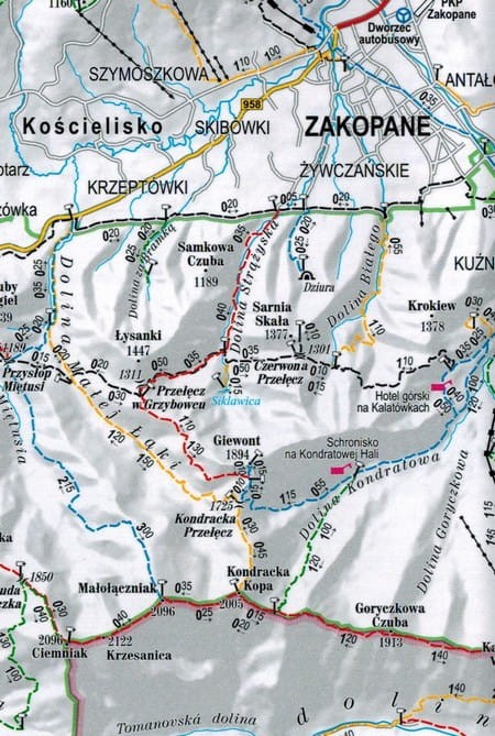 Tatry Polskie 1:30 000 Foliowana mapa turystyczna wydawnictwa ExpressMap. Fragment planu miast