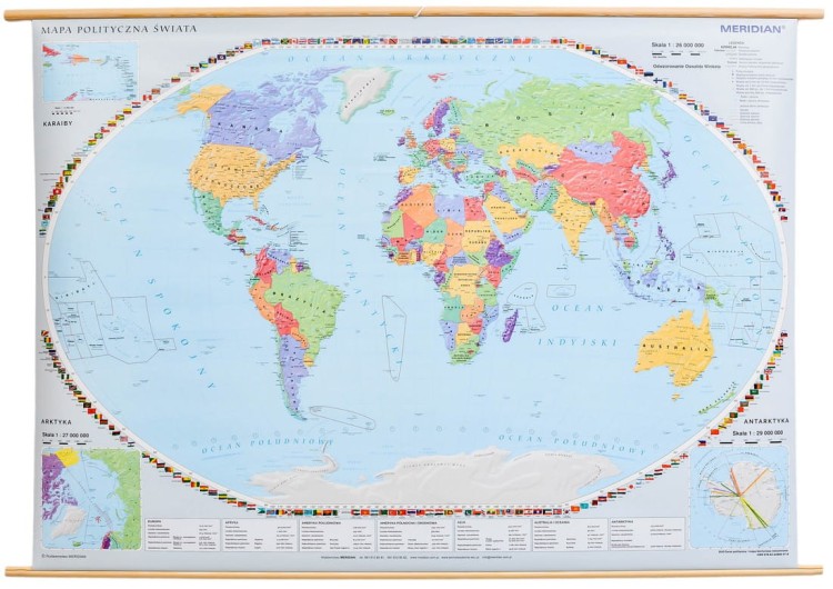 Świat 1:26 000 000. Dwustronna mapa ścienna wydawnictwa Meridian. Polityczna