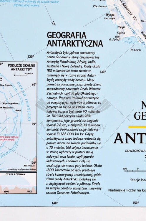 Antarktyda 1:4 500 000. Mapa ścienna fizyczna. Drewniane półwałki. Fragment 6