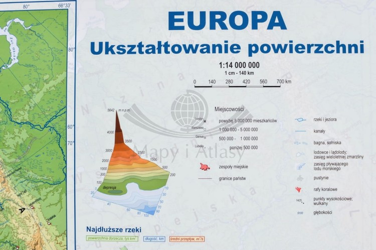 Europa. Mapa polityczna i fizyczna. Podkładka na biurko. Fragment 1