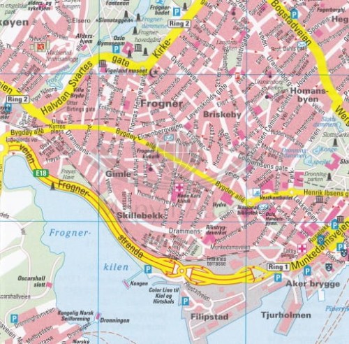 Oslo. Mapa/ Plan miasta wydawnictwa Freytag & Berndt. Fragment