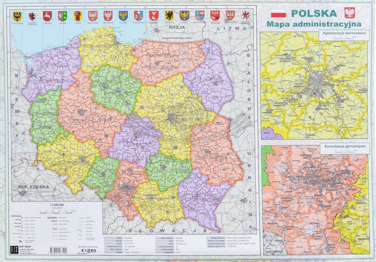 Polska. Mapa fizyczna i administracyjna. Podkładka na biurko. Druga strona