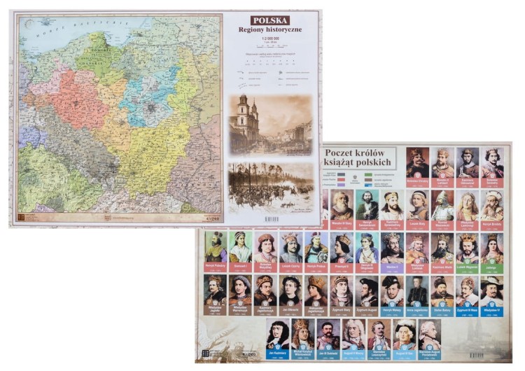 Polska. Regiony historyczne / Poczet królów i książąt polskich. Podkładka na biurko. Dwie strony